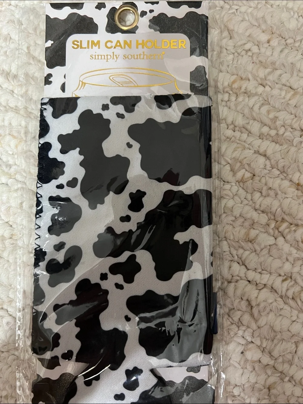 Simply Southern Black & White Cow Print Slim Can Cooler